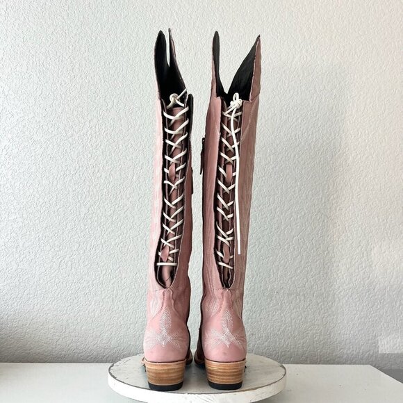 Lane LEXINGTON Over the Knee Womens Cowboy Boots 7 Pink Western Cowgirl Lace up - Picture 3 of 15